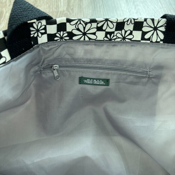 Wild Fable Tote Black White Floral Checkered Beach Bag Hippie Summer Sustainable - Picture 3 of 6